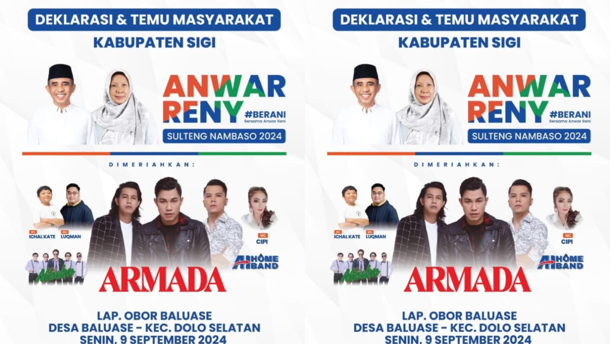 Lapangan Obor Sigi Jadi Titik ke-30 Deklarasi Anwar Hafid dan Reny Lamadjido Jelang Pilkada 2024, Dimeriahkan Grup Band Armada