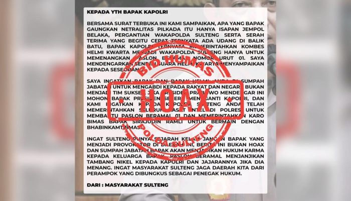 Polda Sulteng Komitmen Jaga Netralitas di Pilkada 2024, Tudingan Pergantian Wakapolda untuk Paslon BERAMAL Hoaks