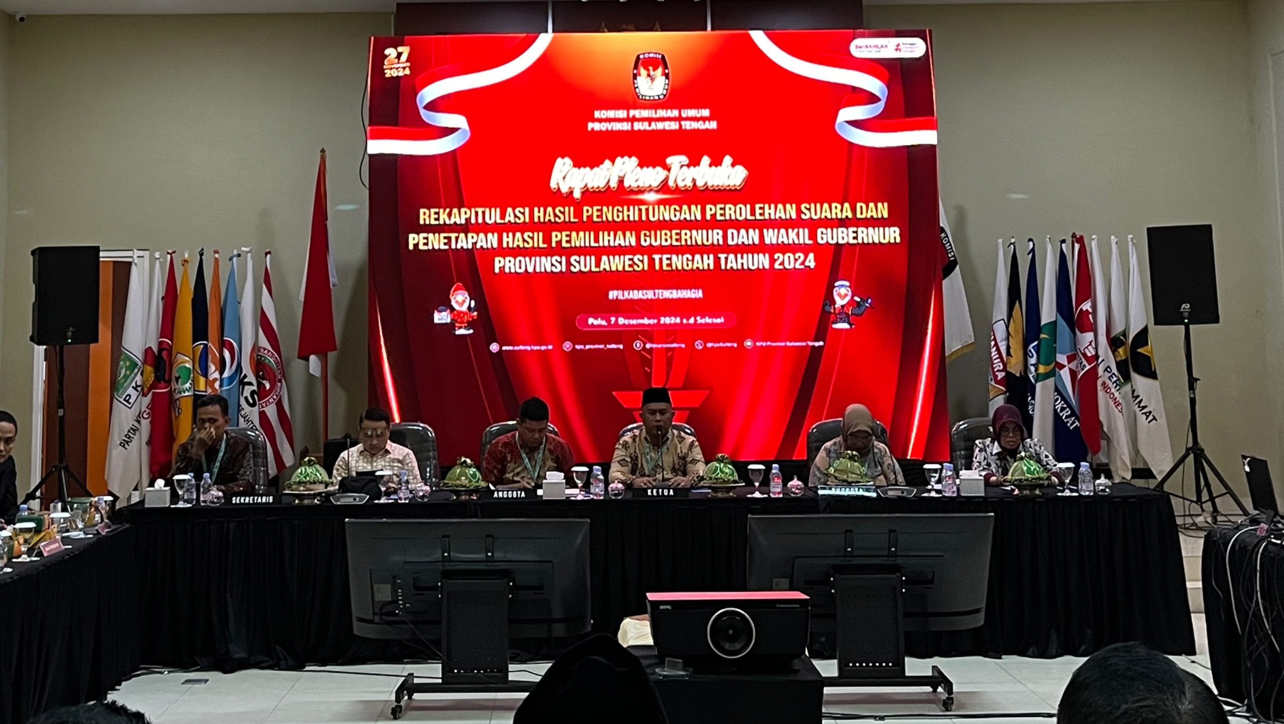 KPU Gelar Pleno Terbuka Rekapitulasi dan Penetapan Hasil Pilgub Sulteng 2024
