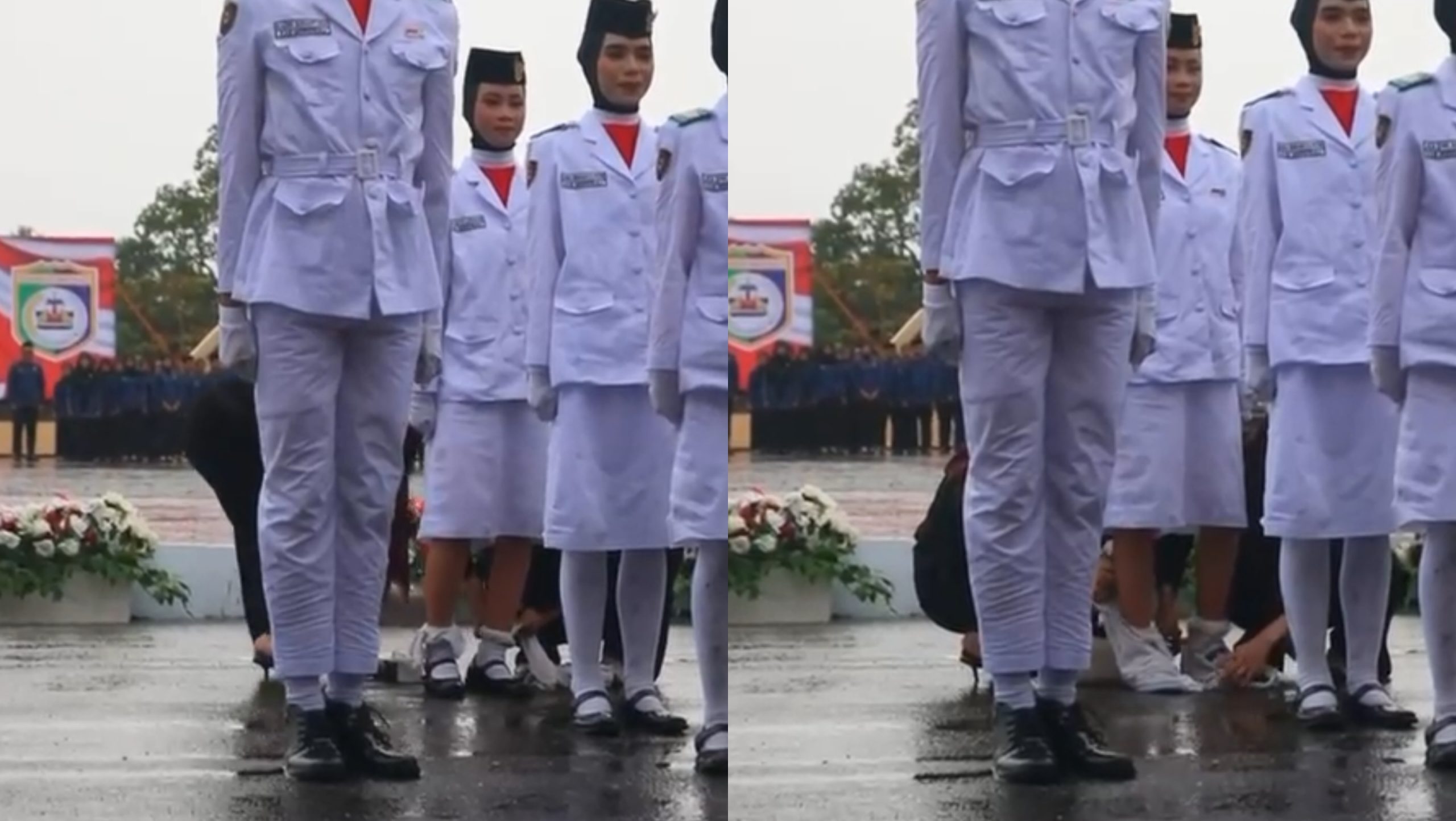 Stoking Anggota Paskibraka Morowali Melorot saat Upacara HUT ke-80 Republik Indonesia