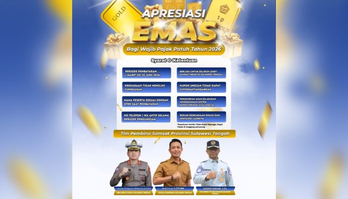 Bayar Pajak Tepat Waktu, Warga Sulawesi Tengah Berpeluang Dapat Emas