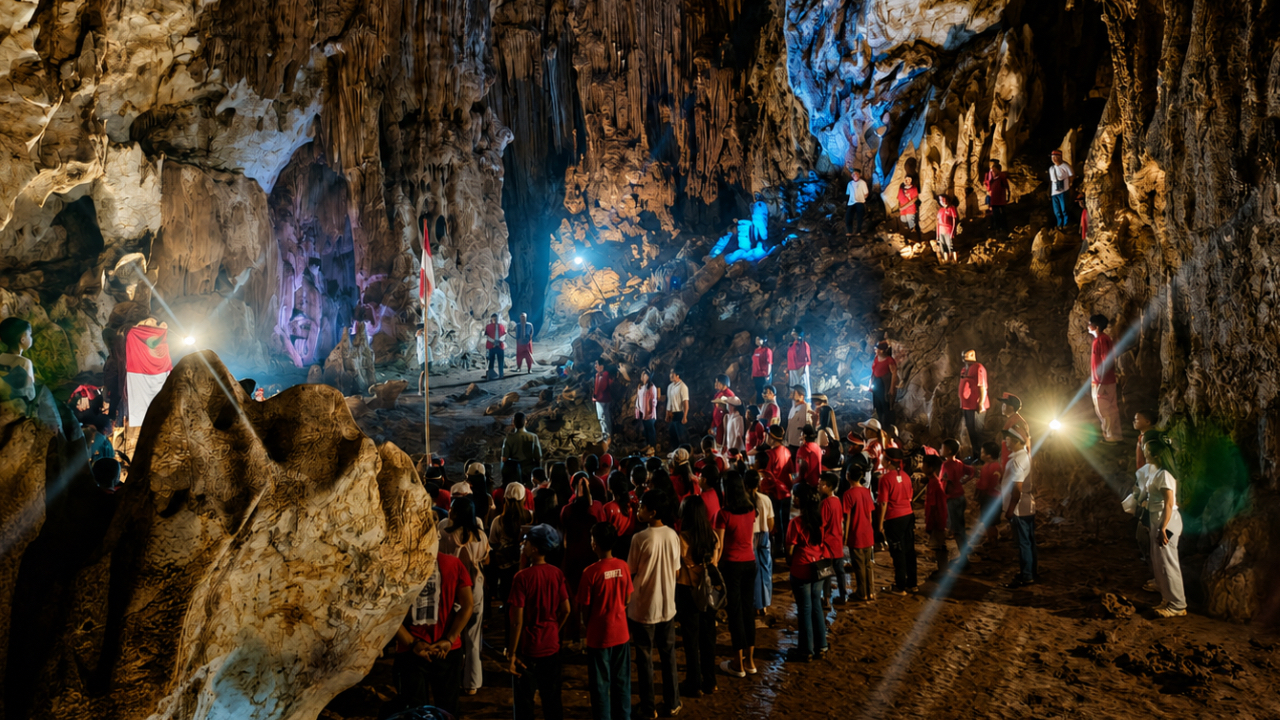 Di Gua Tamanoa Warga Wawopada Kibarkan Merah Putih